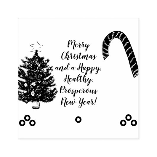 Kerstboom Candy Cane Groeten Rubberstempel (Afrduk)
