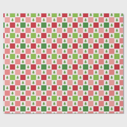 Kerstboom checker rood roze groen cadeaupapier (Vlak)