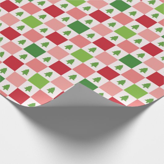 Kerstboom checker rood roze groen cadeaupapier (Hoek)