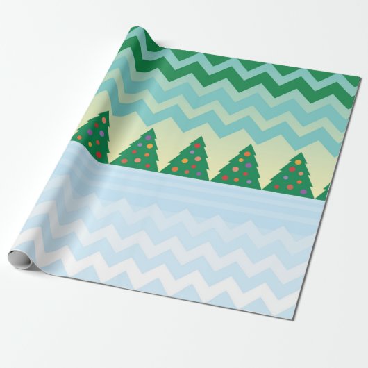 Kerstboom Chevron Scene Cadeaupapier (Uitgerold)