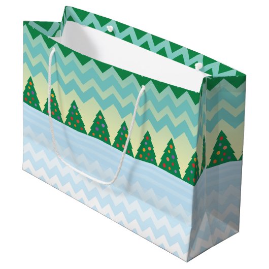 Kerstboom Chevron Scene Groot Cadeauzakje (Voorkant Gekanteld)