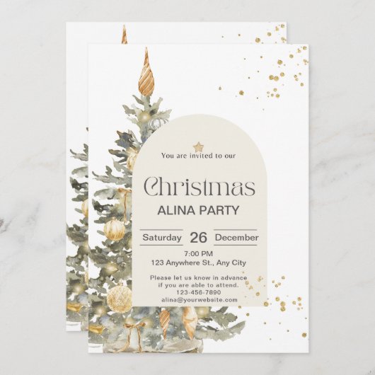 Kerstboom Classic Sparkle Groen Goud Elegant Kaart (Voorkant / Achterkant)