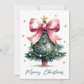 Kerstboom Coquette Bow Foto Feestdagenkaart (Voorkant)