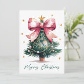 Kerstboom Coquette Bow Foto Feestdagenkaart (Staand voorkant)