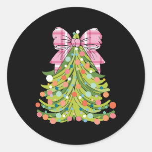 Kerstboom Coquette Bow Roze Kerst Mannen Wom Ronde Sticker