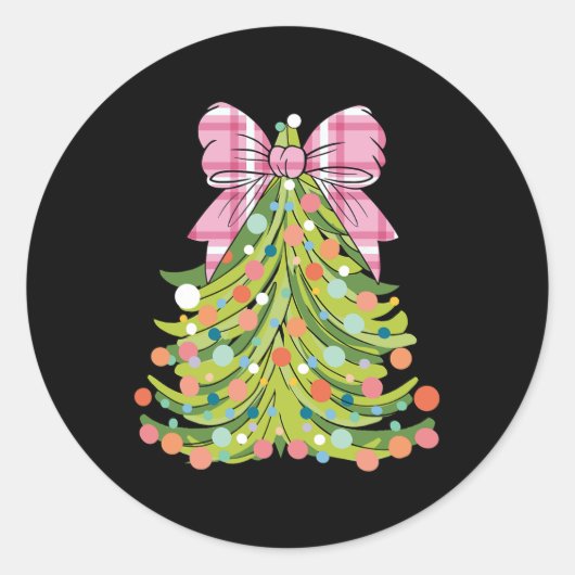 Kerstboom Coquette Bow Roze Kerst Mannen Wom Ronde Sticker (Voorkant)