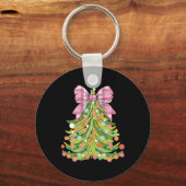 Kerstboom Coquette Bow Roze Kerst Mannen Wom Sleutelhanger (Voorkant)