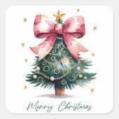 Kerstboom Coquette Bow Vierkante Sticker (Voorkant)