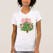 Kerstboom Coquette Roze strik Vakantie T-shirt (Voorkant)