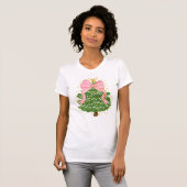 Kerstboom Coquette Roze strik Vakantie T-shirt (Voorkant volledig)