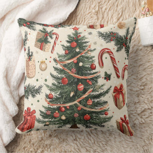 Kerstboom Crème Rood Groen Toile Kussen