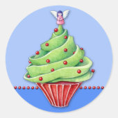 Kerstboom Cupcake blauw2 Sticker (Voorkant)