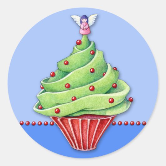 Kerstboom Cupcake blauw2 Sticker (Voorkant)