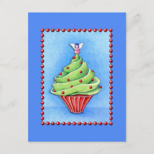 Kerstboom Cupcake blauw Briefkaart