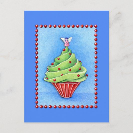 Kerstboom Cupcake blauw Briefkaart (Voorkant)