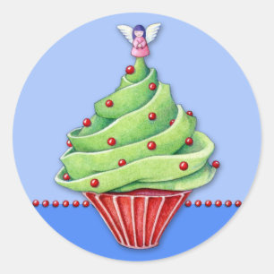 Kerstboom Cupcake blue2 ticker Ronde Sticker