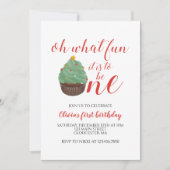 Kerstboom Cupcake Eerste Verjaardag Uitnodiging (Voorkant)