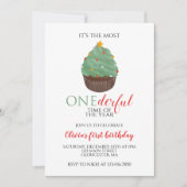 Kerstboom Cupcake Onederful Eerste Verjaardag Kaart (Voorkant)