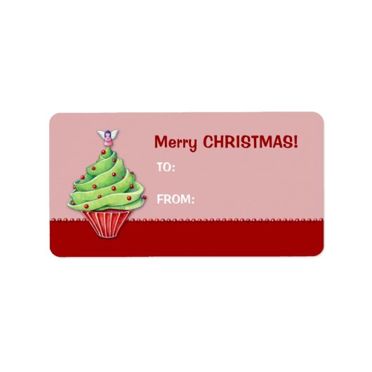 Kerstboom Cupcake rood2 Cadeau Label Label (Voorkant)