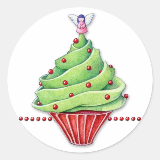 Kerstboom Cupcake Sticker (Voorkant)
