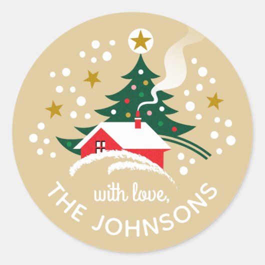 Kerstboom Custom Name Snow Gold Ronde Sticker (Voorkant)