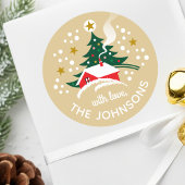 Kerstboom Custom Name Snow Gold Ronde Sticker