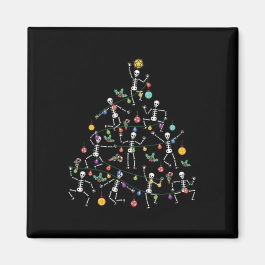 Kerstboom Dansend Skelet Grappig Halloween Magneet (Voorkant)