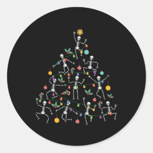 Kerstboom Dansend Skelet Grappig Halloween Ronde Sticker