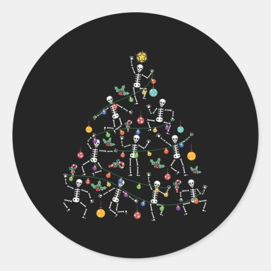 Kerstboom Dansend Skelet Grappig Halloween Ronde Sticker (Voorkant)