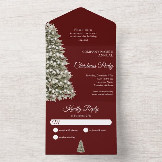Kerstboom Dark Red Company Holiday Party All In One Uitnodiging (Binnen)