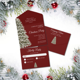 Kerstboom Dark Red Company Holiday Party All In One Uitnodiging