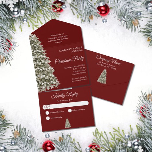Kerstboom Dark Red Company Holiday Party All In One Uitnodiging