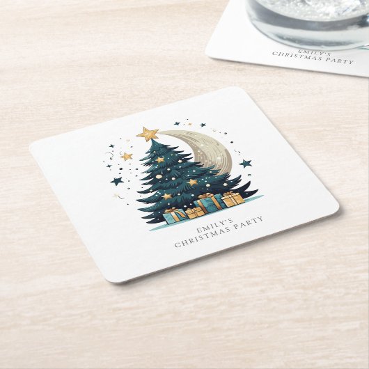 Kerstboom De Maan Kartonnen Onderzetters (Schuin)