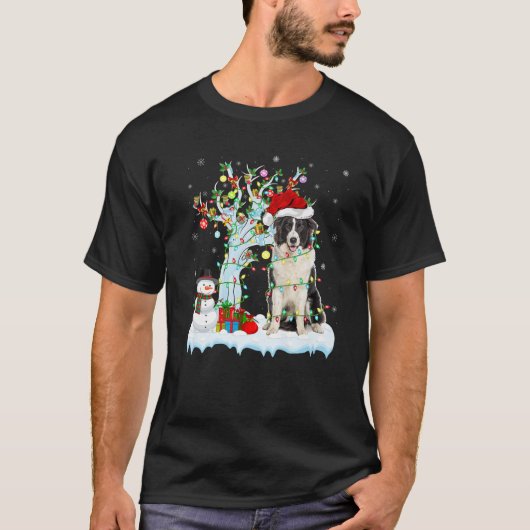 Kerstboom Decoratie Licht Australian Shepherd Hond T-shirt (Voorkant)