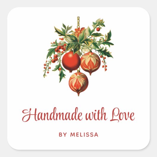 Kerstboom Decoraties Handgemaakt met liefde Vierkante Sticker (Voorkant)