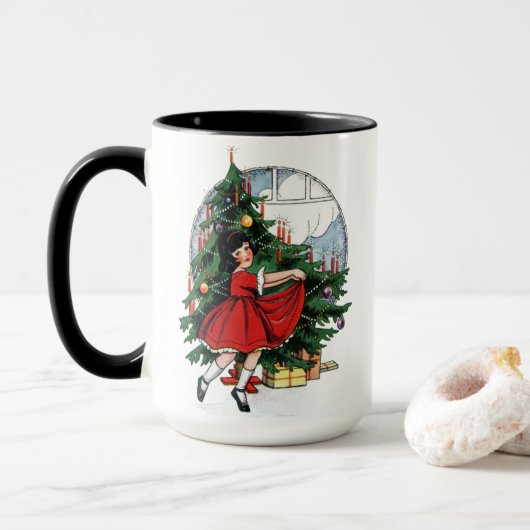 Kerstboom Decoraties meisje tekening Mok (Met donut)