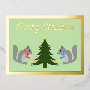 Kerstboom Decorating Eekhoorns Custom Folie Feestdagen Briefkaart
