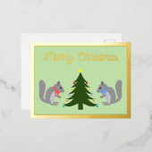 Kerstboom Decorating Eekhoorns Custom Folie Feestdagen Briefkaart (Voorkant / Achterkant)