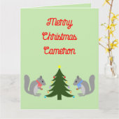 Kerstboom Decorating Eekhoorns Custom Kaart (Gele Bloem)