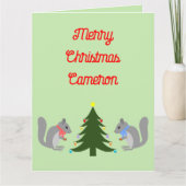 Kerstboom Decorating Eekhoorns Custom Kaart (Voorkant)