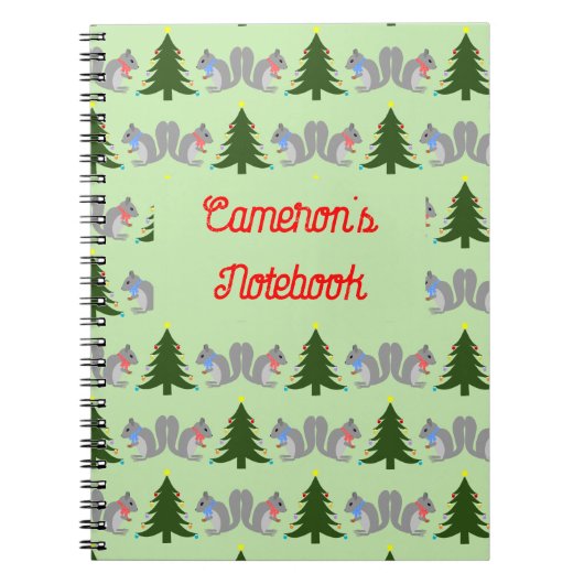 Kerstboom Decorating Eekhoorns Custom Notitieboek (Voorkant)