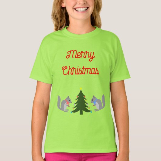 Kerstboom Decorating Eekhoorns Custom T-shirt (Voorkant)