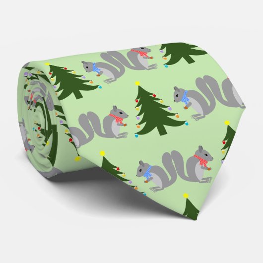 Kerstboom Decorating Eekhoorns Patroon Stropdas (Opgerold)
