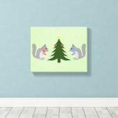 Kerstboom decoreren eekhoorns canvas afdruk (Insitu (Houten vloer))