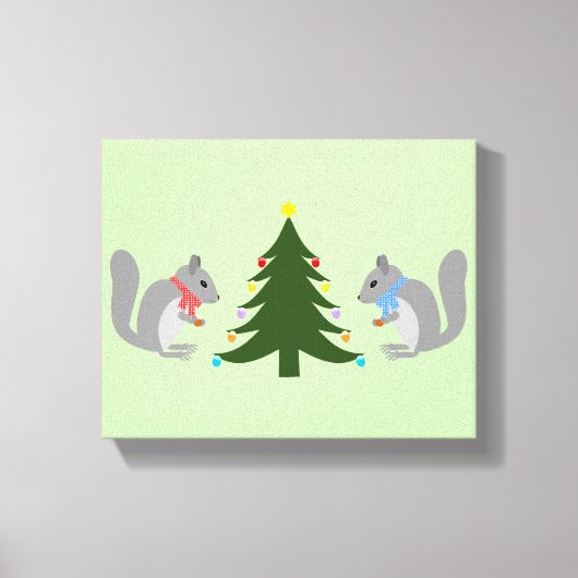 Kerstboom decoreren eekhoorns canvas afdruk (Voorkant)