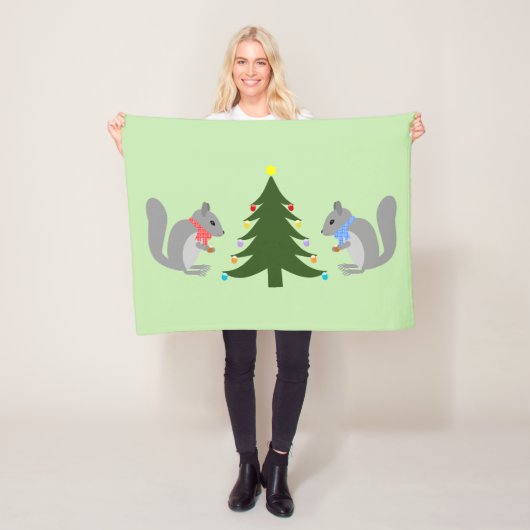 Kerstboom decoreren eekhoorns fleece deken (In situ)