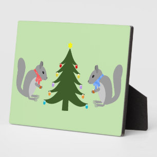 Kerstboom decoreren eekhoorns fotoplaat