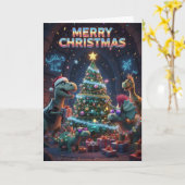 Kerstboom Dinosaurus Kaart - Jurassic Dino-mite (Gele Bloem)