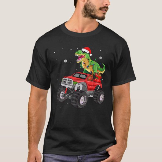 Kerstboom dinosaurus vrachtwagen Monster santa Paj T-shirt (Voorkant)