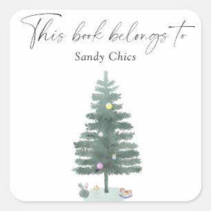 Kerstboom - dit boek behoort tot vierkante sticker